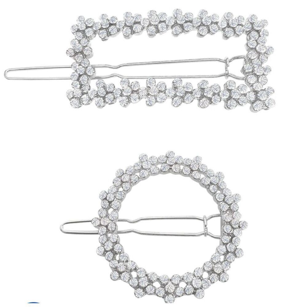 ZAXIE Circle & Square Hair Clips Set of 2 with Clear Stones bundle